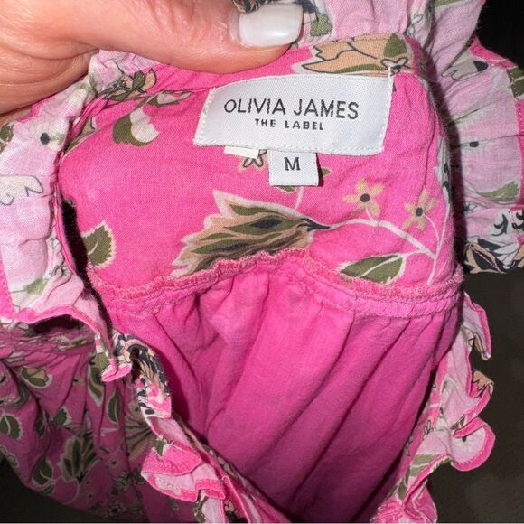 Olivia James Floral Pink Dress w smocking and buttons at neckline-size M- EUC - Picture 8 of 12